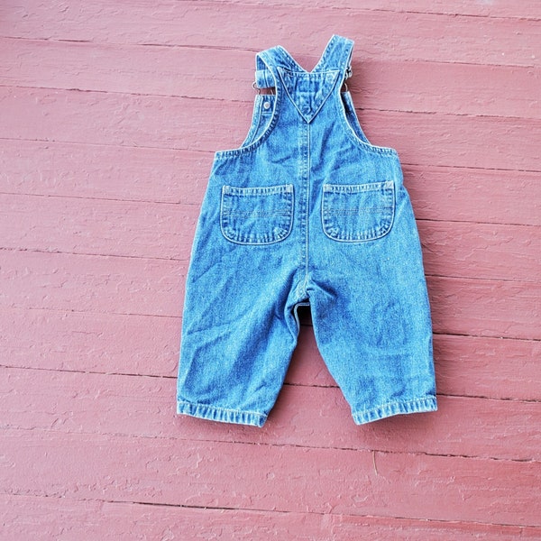 Baby denim bib overalls girls Arizona brand size 6 to 9 months snap crotch vintage classic overalls for baby boy or girl unisex