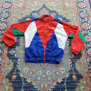 Pony track jacket mesh lined 90&#39;s vintage color block men&#39;s medium Firever 21 primary colors nylon jacket front zip vintage Pony jacket