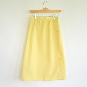 Simple Vintage Yellow Midi Skirt Side Button Small Light Pleats Panther Brand 1970&#39;s 24.5&quot; waist