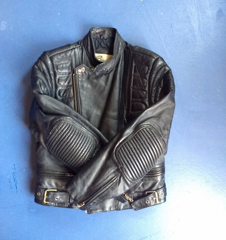 Berman S Motorcycle Black Leather Jacket Quality Heavy Padded Elbows Shoulders Back Authentic Motorcycle Jacket Heavy Zippers Quilt Lined Clothing Jackets Coats Bent Hospital Ir