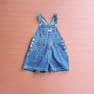 Revolt vintage overalls short denim bib overalls women&#39;s size large 34&quot; waist short inseam medium wash 90&#39;s vintage
