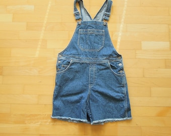 Women's denim short bib overalls fray bottom edge Crazy Horse Liz Claiborne Size m/l 90's vintage short bib overalls