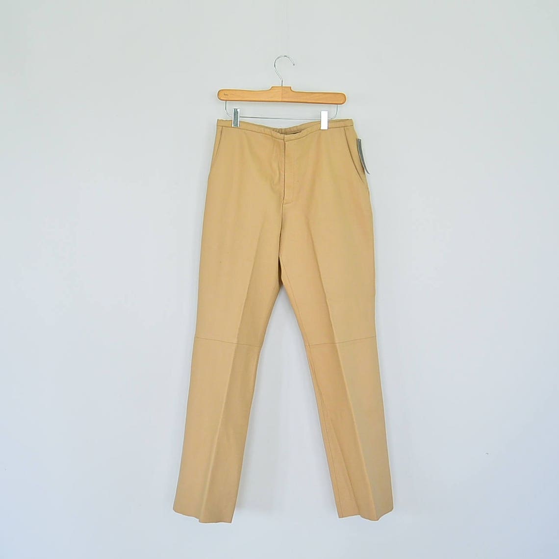 Beige Leather Pants Nylon Lined Vintage 90's New With Tags - Etsy