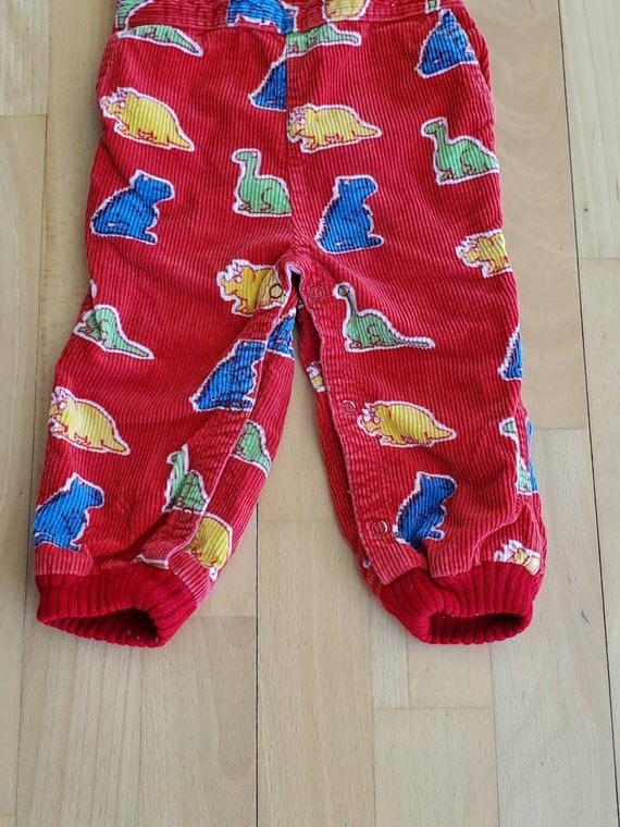 Dinosaur baby overalls red corduroys snap crotch size… Gem