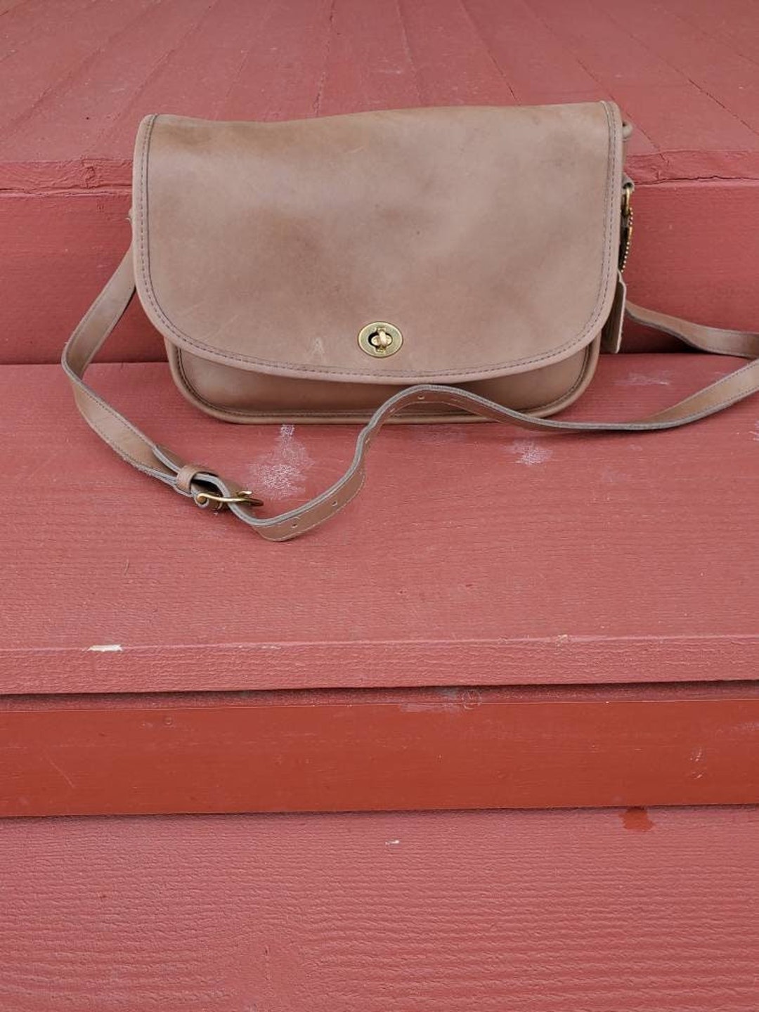 Coach Tan Leather Cross Body Bag Flap Top Creed 012 7939 Etsy