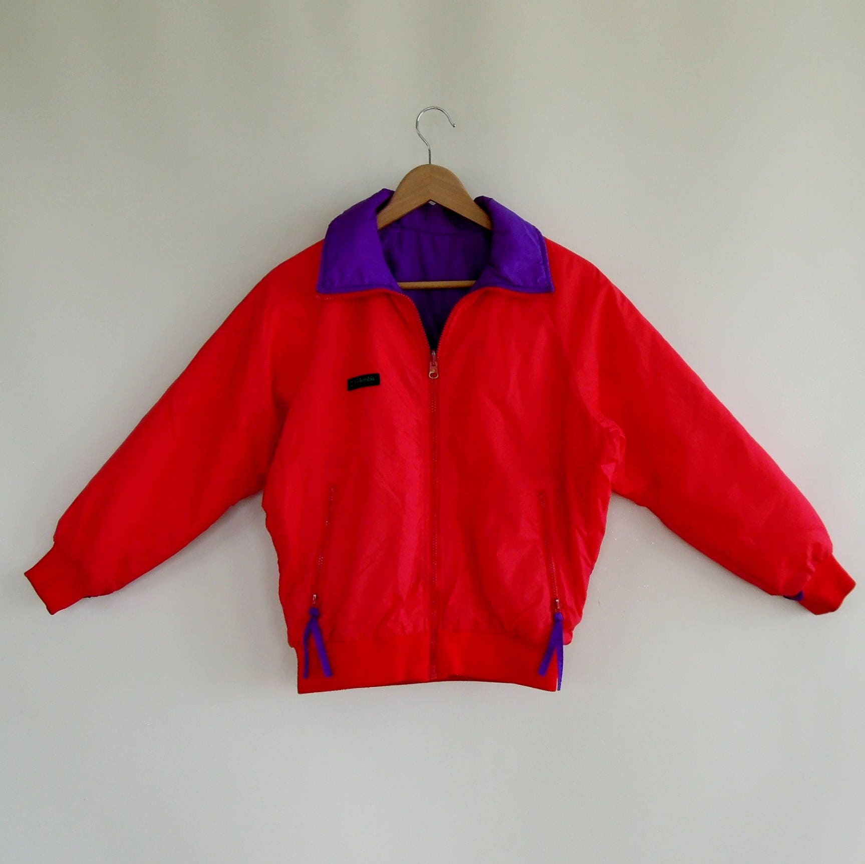 Vintage Columbia Reversible Insulated Jacket: Red Purple, Youth 12