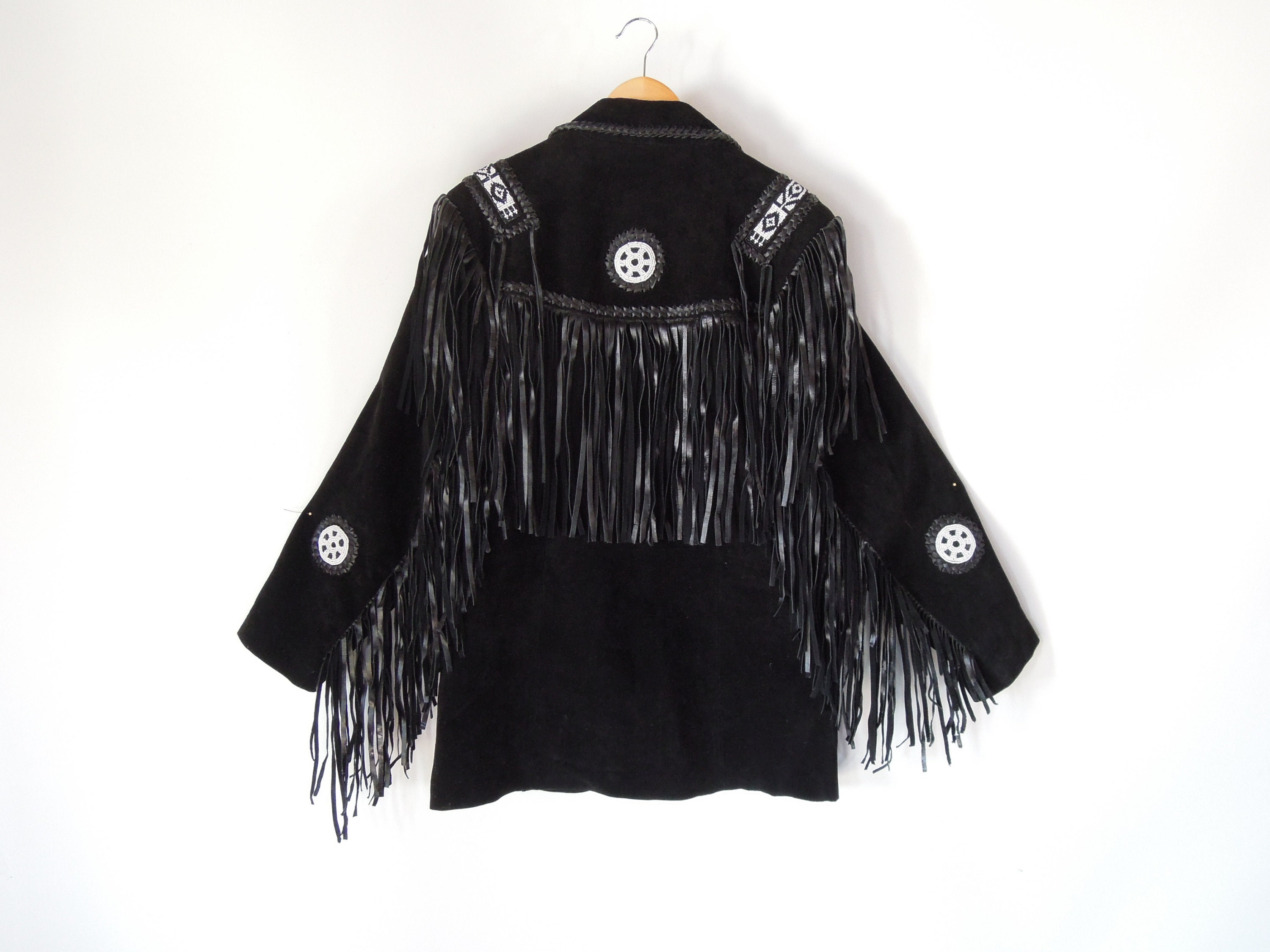 Scully Women's Bold Fringe Vintage Black Leather Jacket - Genuine Leather With Turquoise Accents