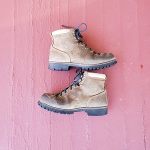 Vintage Vasque hiking boots Alpine Mountain style boots heavy stiff boots cowhide lace up from the &#39;80s size woman&#39;s 8