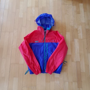 Columbia color block windbreaker jacket stow away hood &#39;90s vintage men&#39;s size medium radial sleeve