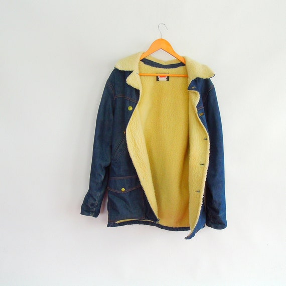 Sherpa Lined Denim Chore Jacket 1970's Vintage Os… - image 2