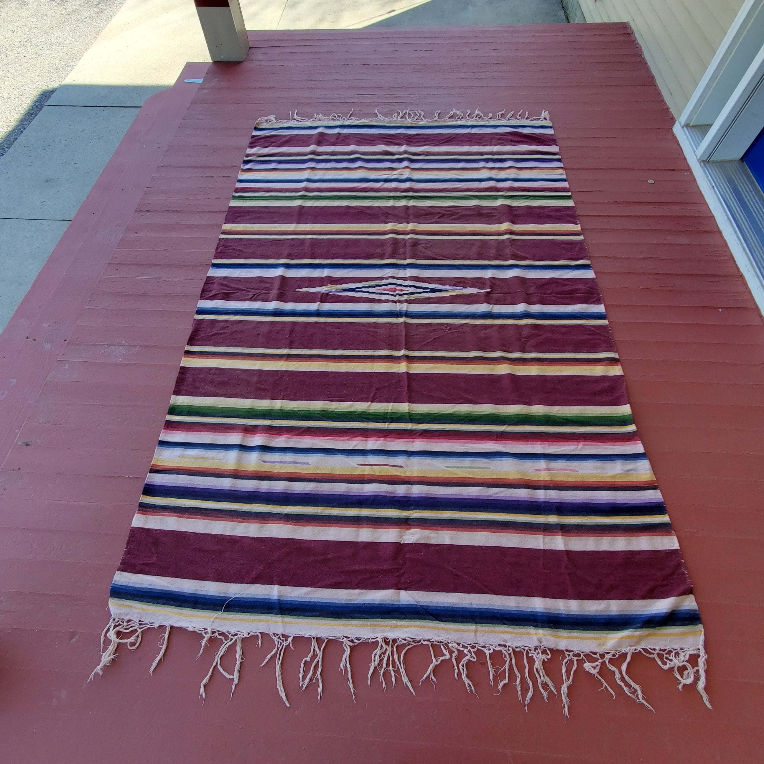 Vintage Mexican Saltillo Blanket: Handwoven Wool Serape With