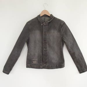 90s Girbaud Denim Jacket: Charcoal Gray Stretch Jean Jacket (Women&#39;s Medium)