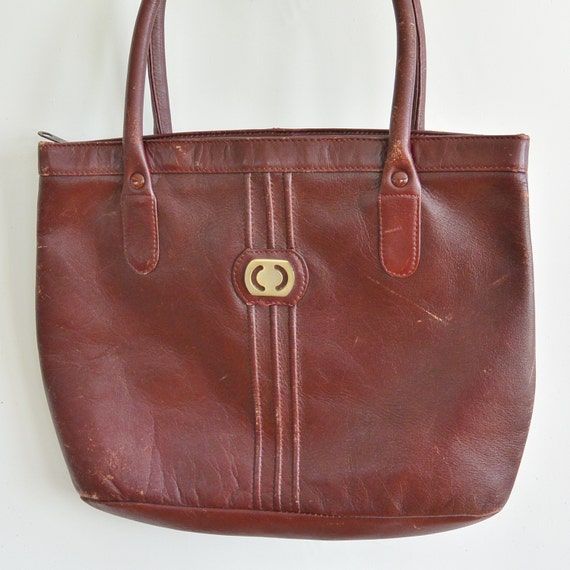 Burgundy Leather Handbag Carriage Court 70's Era … - image 2