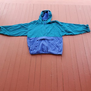 Vintage anorak windbreaker jacket Honors brand 90&#39;s vintage color block men&#39;s size large nylon over sized jacket hooded with kangaroo pocket