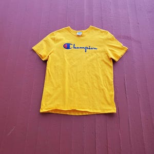 Heavy Vintage Champion Tee Shirt men&#39;s large 90&#39;s vintage Gold yellow color heavy weave weight crew neck bright gold color