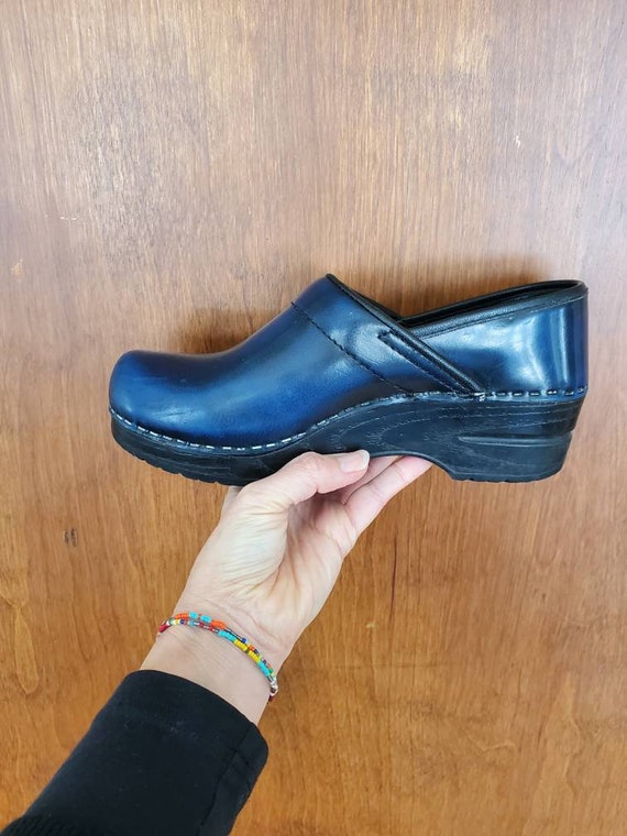 Danish clogs Sanita Blue with a sponged black ove… - image 1