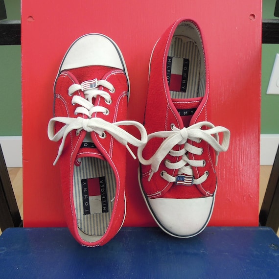 Tommy Hilfiger Red Fleece Platform Sneakers rare … - image 1