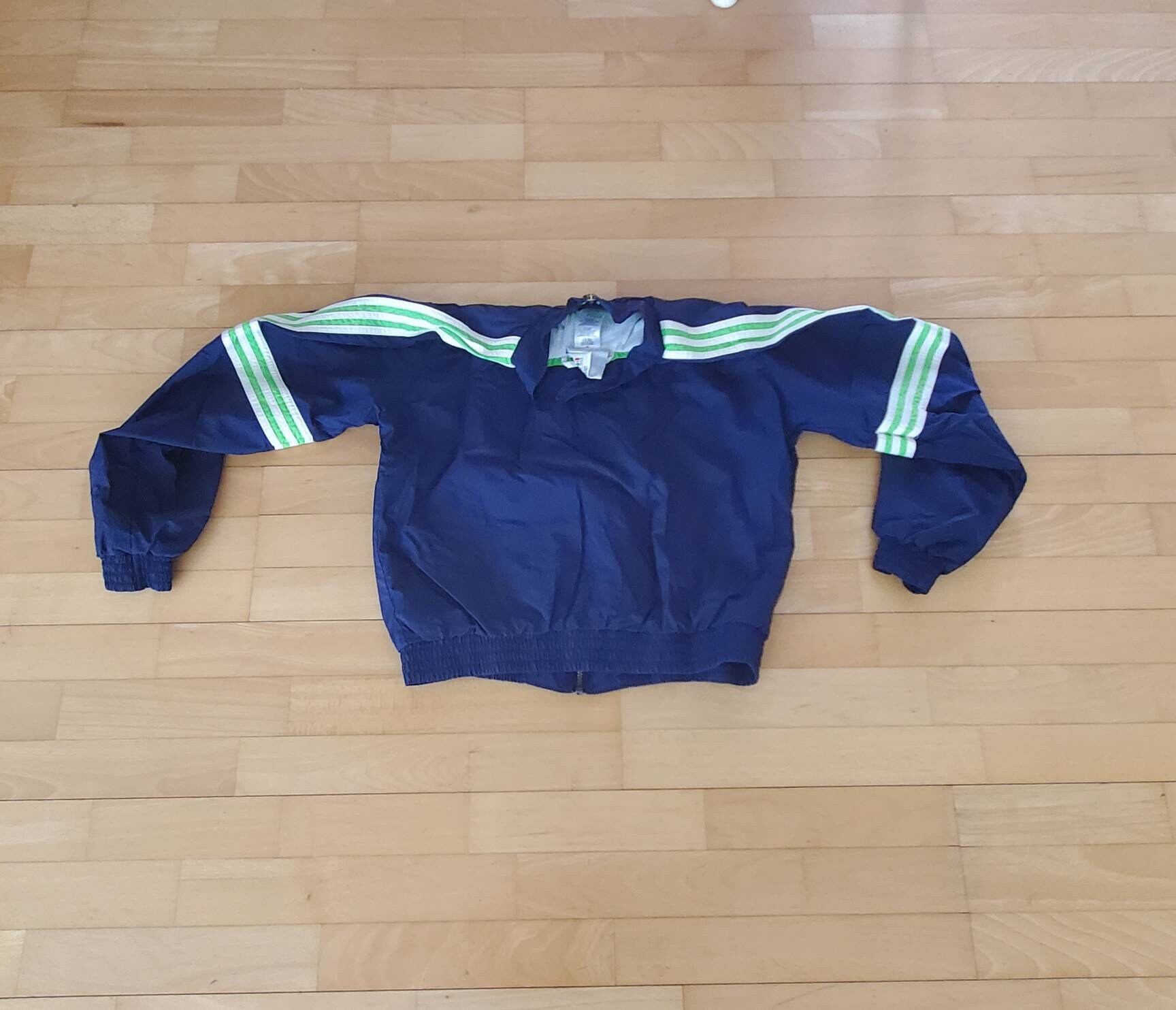Vintage 90s Adidas Nylon Track Jacket: Blue, White & Lime Green 