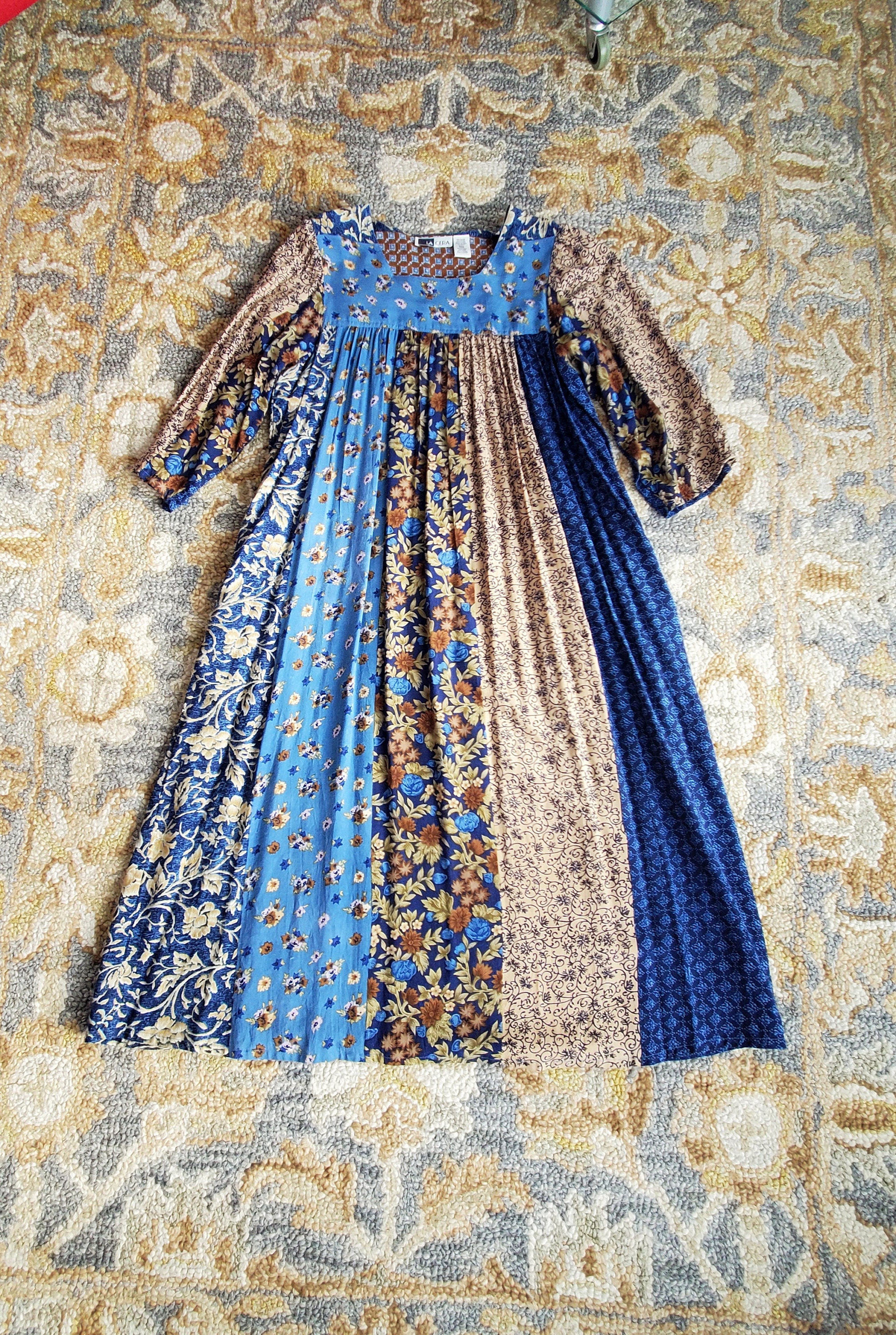 India製 design dyed rayon long dress India Maxi Dress 80's Vintage Boho Vintage Rayon Baby Doll