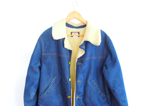 Sherpa Lined Denim Chore Jacket 1970's Vintage Os… - image 5