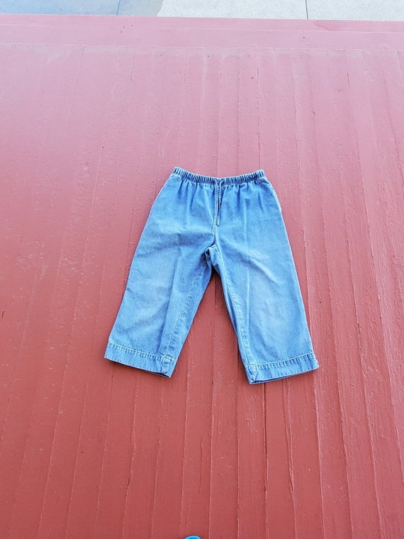 Denim Capri elastic waist relaxed fit pockets dra… - image 2