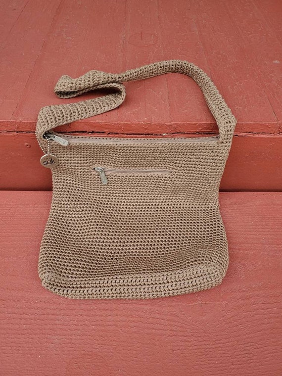 おさる　y.a.r.n. original shoulder bag Vintage the Sak Crocheted Shoulder Bag - Tan Nylon Lined Purse