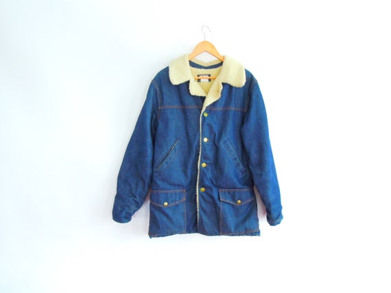 Sherpa Lined Denim Chore Jacket 1970's Vintage Os… - image 1