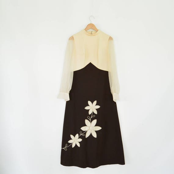 1960's Vintage Maxi Dress Sheer sleeves Large App… - image 5