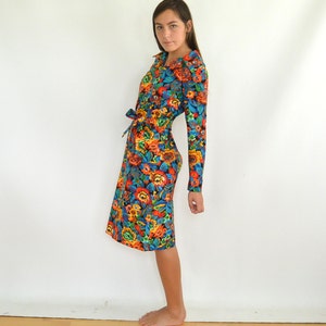 Vintage 1960&#39;s Fitted Dress Fall Colors Pixilated Graphic Floral Print Dress Fashioned by Patty