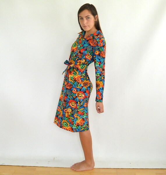 Vintage 1960's Fitted Dress Fall Colors Pixilated… - image 1