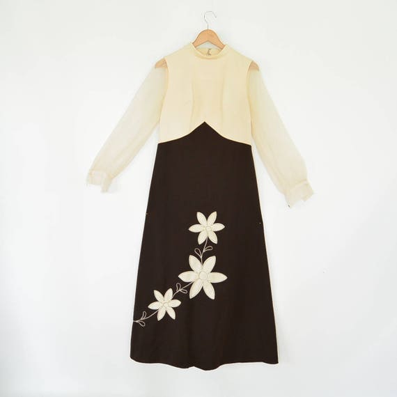 1960's Vintage Maxi Dress Sheer sleeves Large App… - image 6