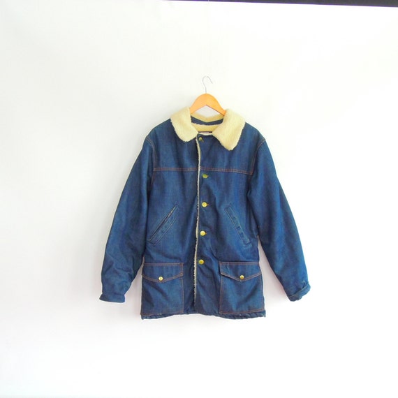 Sherpa Lined Denim Chore Jacket 1970's Vintage Os… - image 8