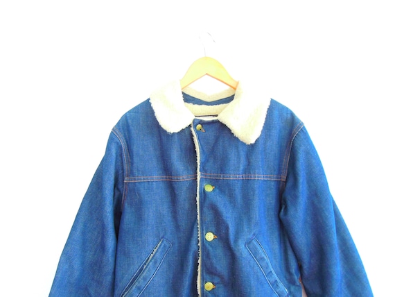 Sherpa Lined Denim Chore Jacket 1970's Vintage Os… - image 9