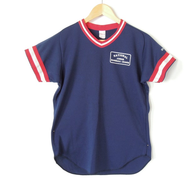 Youth baseball jersey name "Buck" Youth size XL women's Small men's XS National Junior baseball League Wilson Brand Navy  number 20