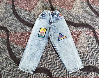 Lego Maniac acid wash kids' jeans 90's vintage rate find elastic back size 4t unisex Lego jeans high waist tapered leg