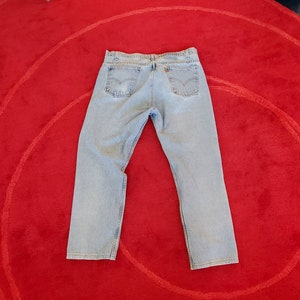 Levi&#39;s jeans men&#39;s 505 orange tab 90&#39;s vintage light wash jeans size 38/30 shortened to 29&quot; faded 505 Levi&#39;s jeans regular fit Straight Leg