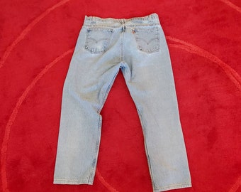 Levi's jeans men's 505 orange tab 90's vintage light wash jeans size 38/30 shortened to 29" faded 505 Levi's jeans regular fit Straight Leg