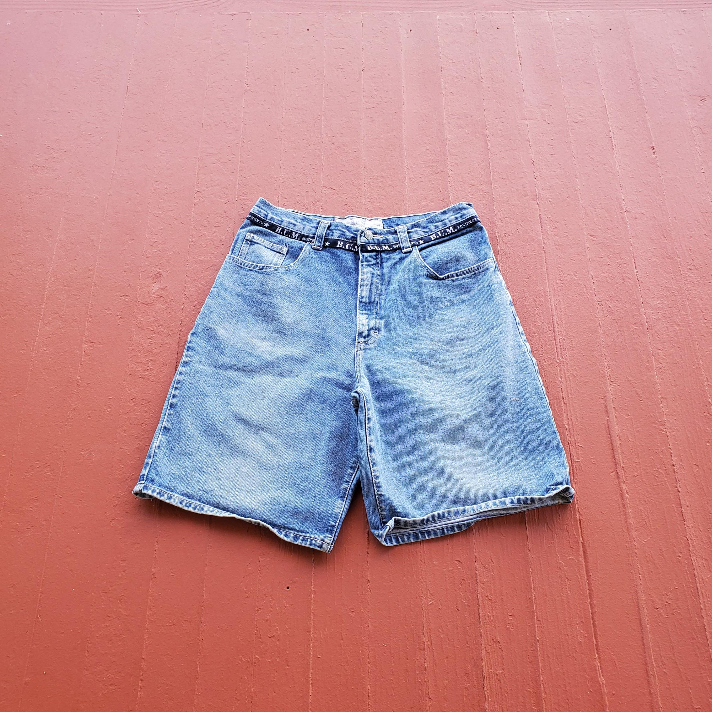 Vintage B.U.M. Equipment Denim Skater Shorts - 80s Spell Out Logo 