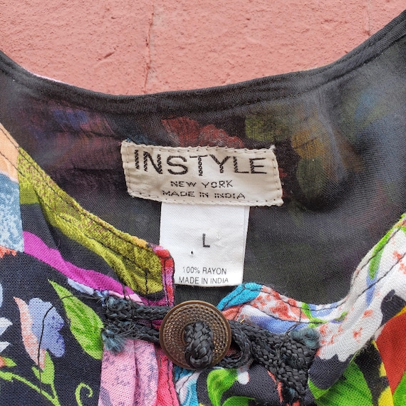 Floral Patchwork Cropped Rayon Jacket: Metal Coin… - image 8