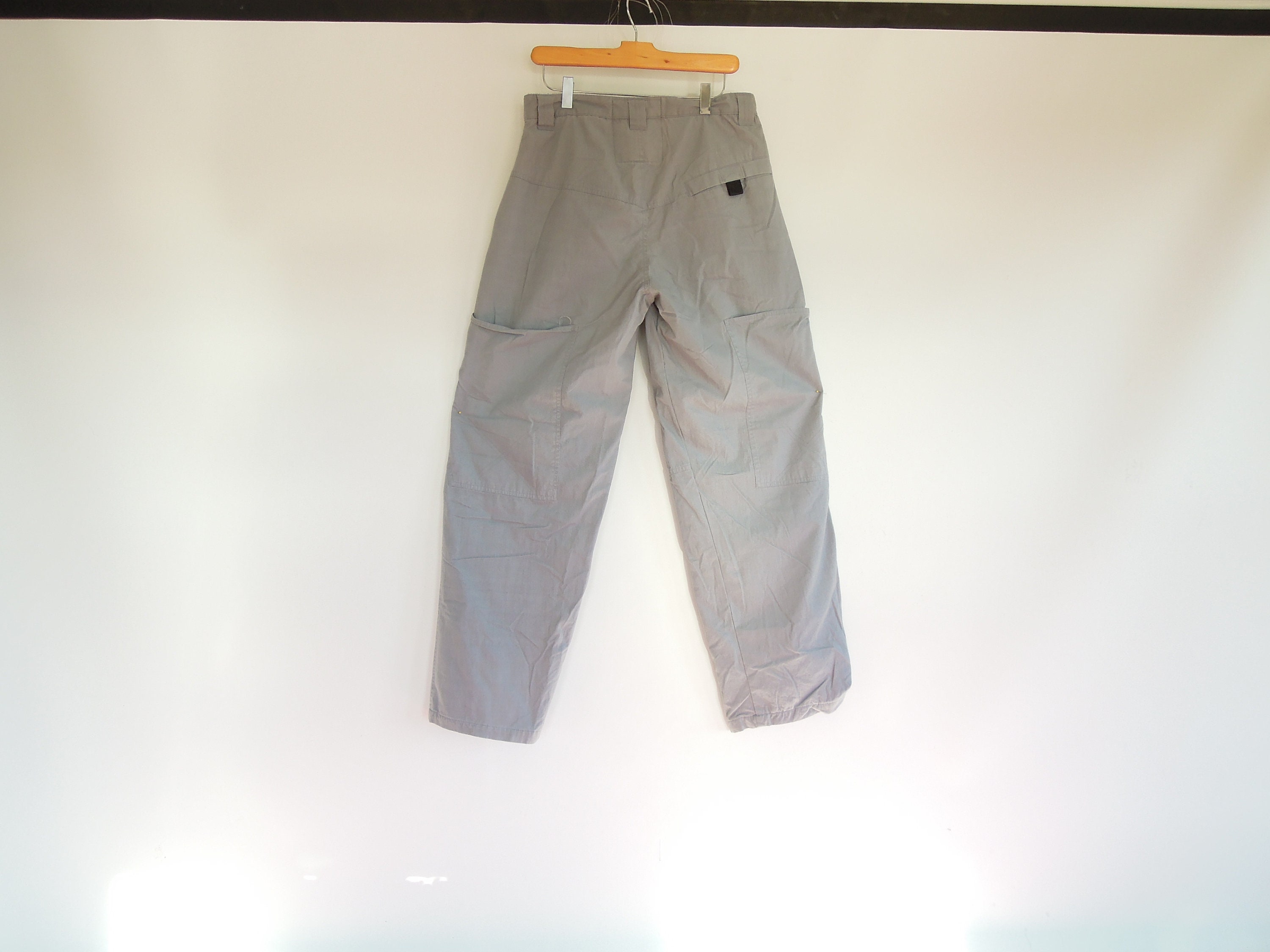 Bugle Boy Black Vintage Nylon Parachute Pants with Grey Zippers