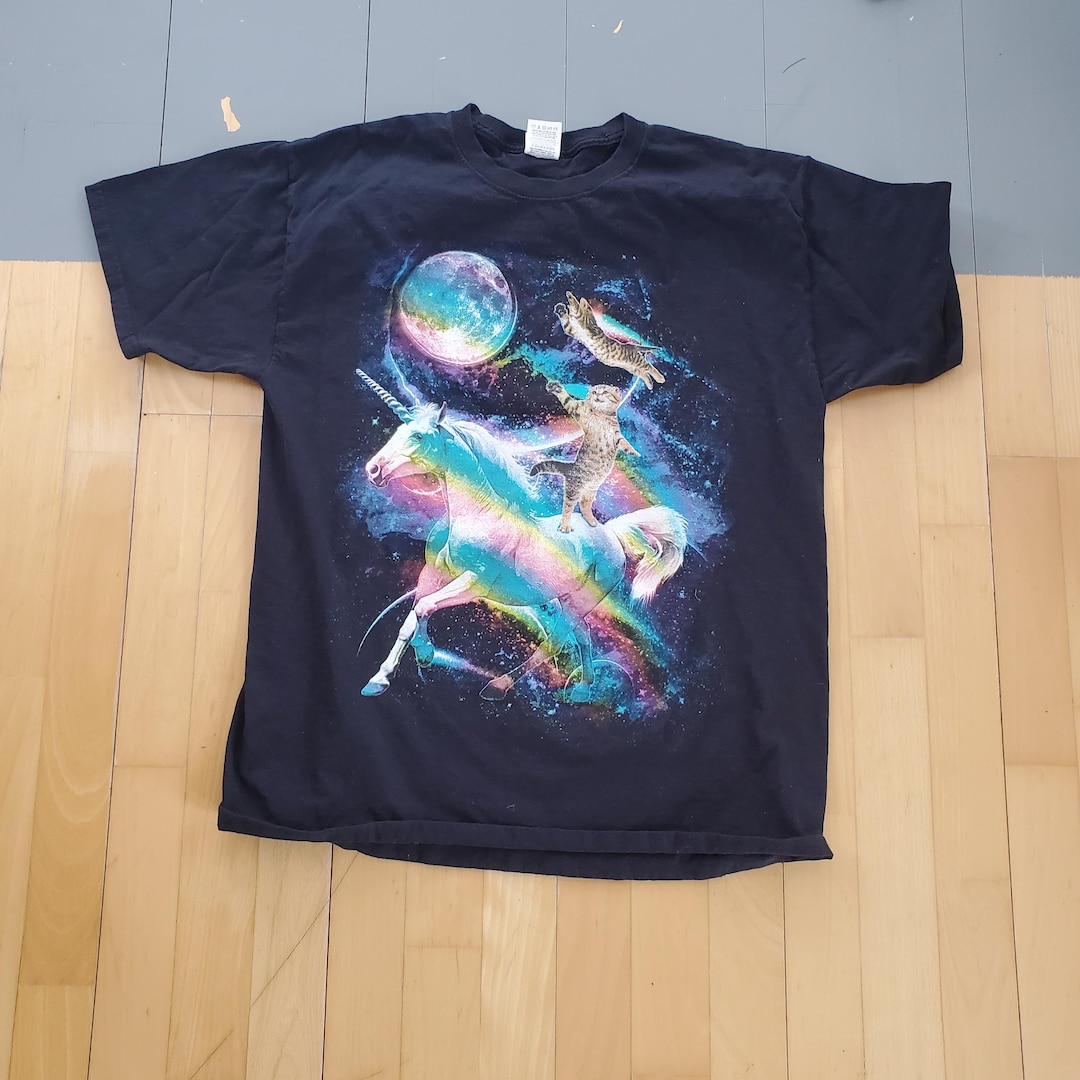 Cats Unicorn Space Rainbow Tee Shirt Unisex Size Large Y2K - Etsy