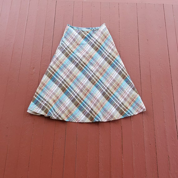 Plaid cut on bias fit and flare A line Midi skirt 