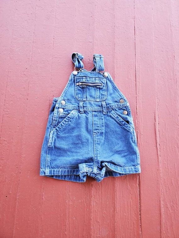 Baby short denim bib size 18 Months overalls snap… - image 3