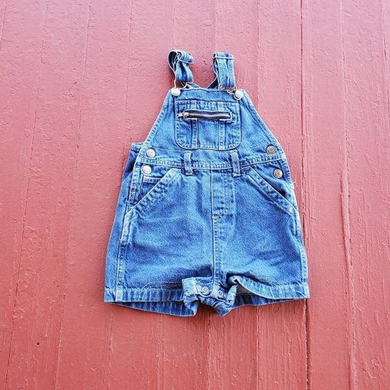 Baby short denim bib size 18 Months overalls snap… - image 1