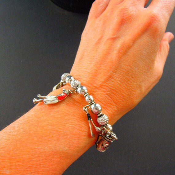 Golf Theme Charm Bracelet Vintage Golf balls clubs pl… Gem