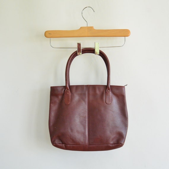 Burgundy Leather Handbag Carriage Court 70's Era … - image 4
