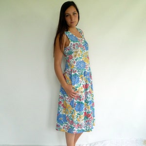 Vintage Floral Drop Waist Dress Sun Dress Tank Dress 80&#39;s floral sleeveless dress size medium
