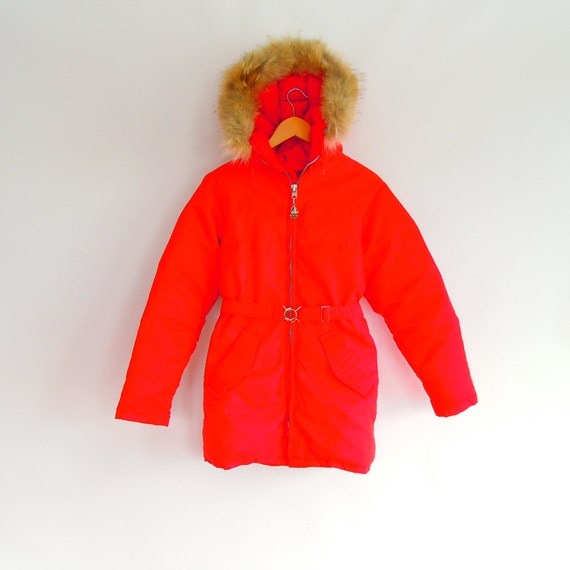 Vintage Down Parka Faux Fur Trim Hood the Company Store Vintage 80 s Zip off Faux Fur Hooded Has Removeable Belt Size 10 Modern Size 4 6 Etsy