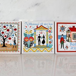 LOT of 5 Vintage Berggren Original Decorative Swedish Ceramic Tile Trivet | Hot plate Cottagecore Farmhouse Kitchen Decor Scandi - FREE SHIP