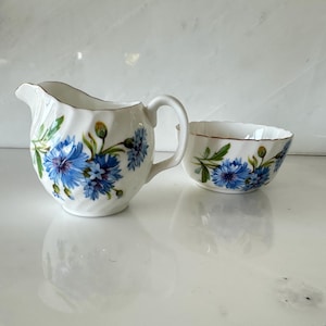 Vintage Adderley Cornflower Blue Fine Bone China Cream and Sugar Set |  birthday gift | Mom | Grandma | nostalgia lover gift • tea set